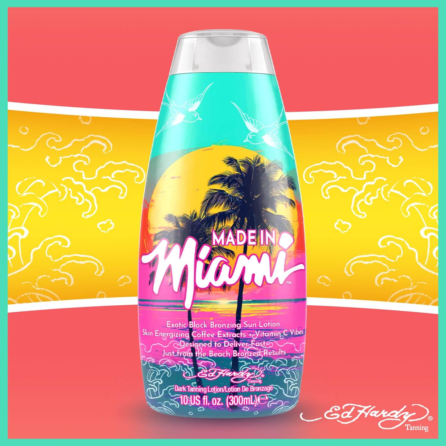 Cream for solarium Ed Hardy Made in Miami for Exotic Black Tan, skin energizing Coffee Extracts, Vitamin C, 300 ml