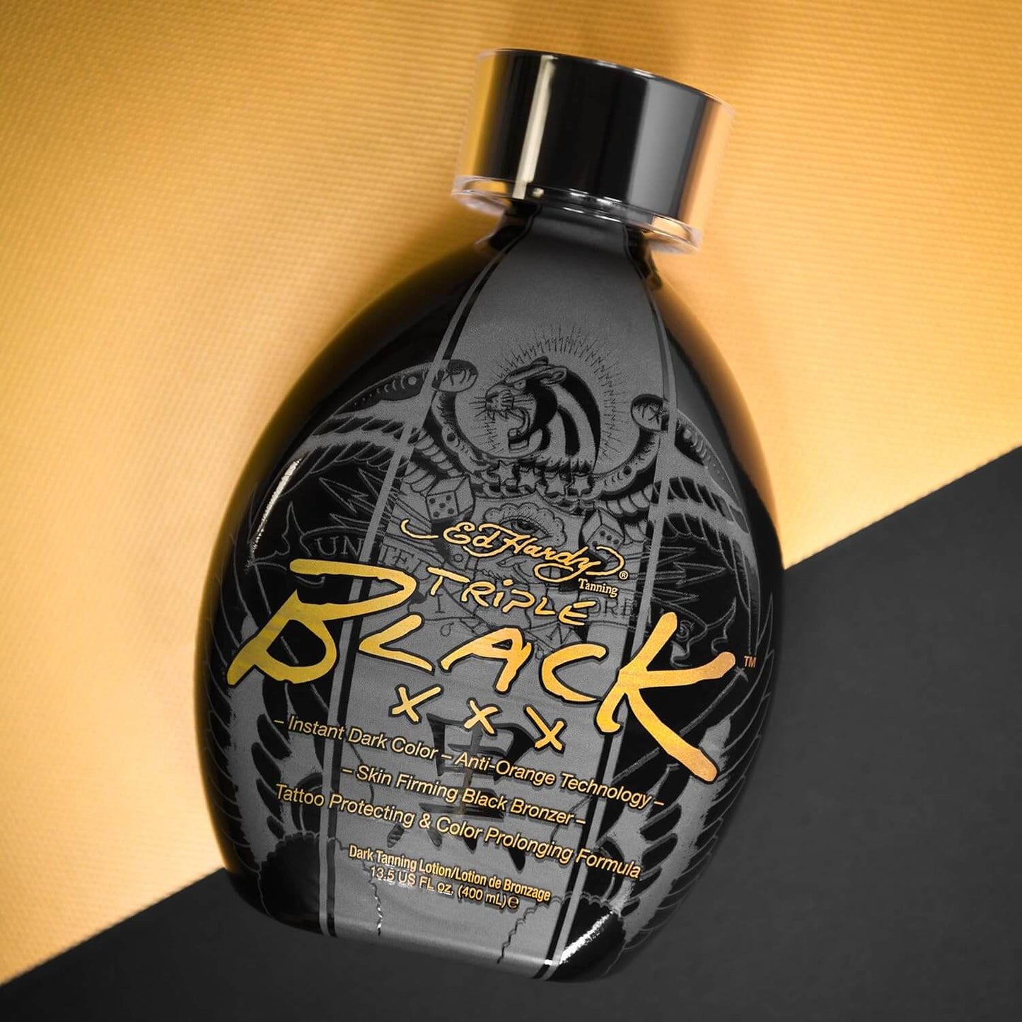 Cream for solarium Ed Hardy Triple Black XXX Skin Firming, Instant Dark Color, 400 ml