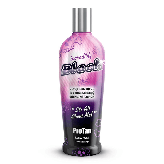 Pro Tan Incredibly Black ultra powerful 10X double dark bronzing lotion bottle with skull motifs