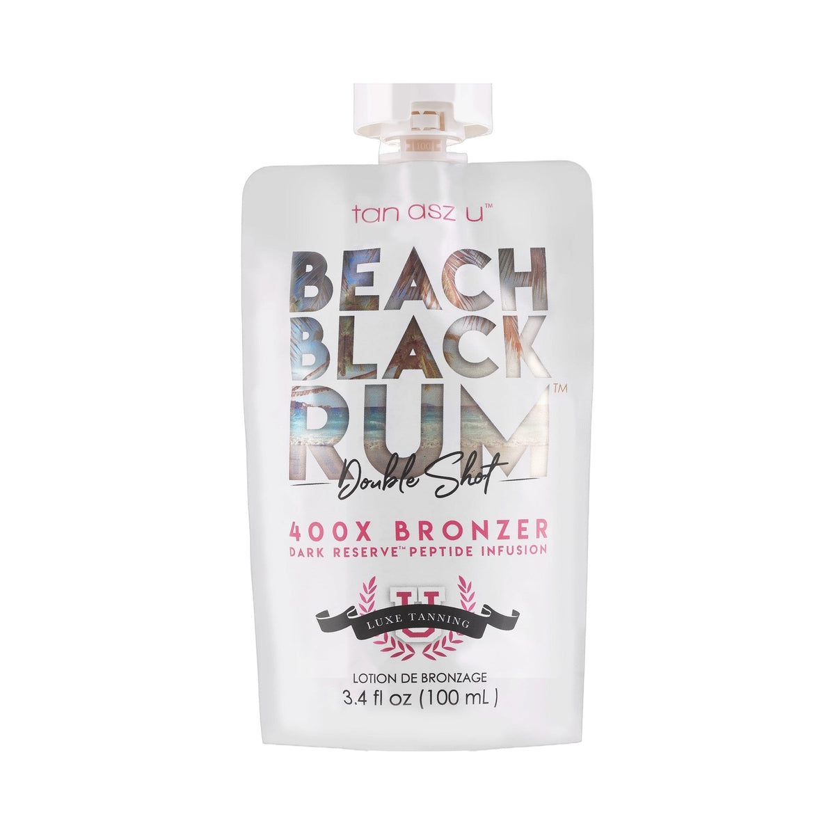 Tan Asz U Beach Black Rum Double Shot bronzing lotion with peptides, 100ml pouch