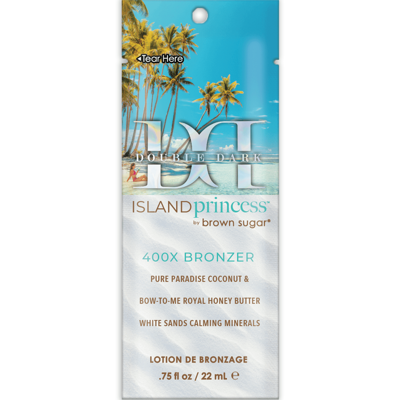 Cream for solarium Tan Inc Double Dark Island Princess 400X bronzer with coconut water, queen honeybee milk and minerals. Tattoo care. 22 ml