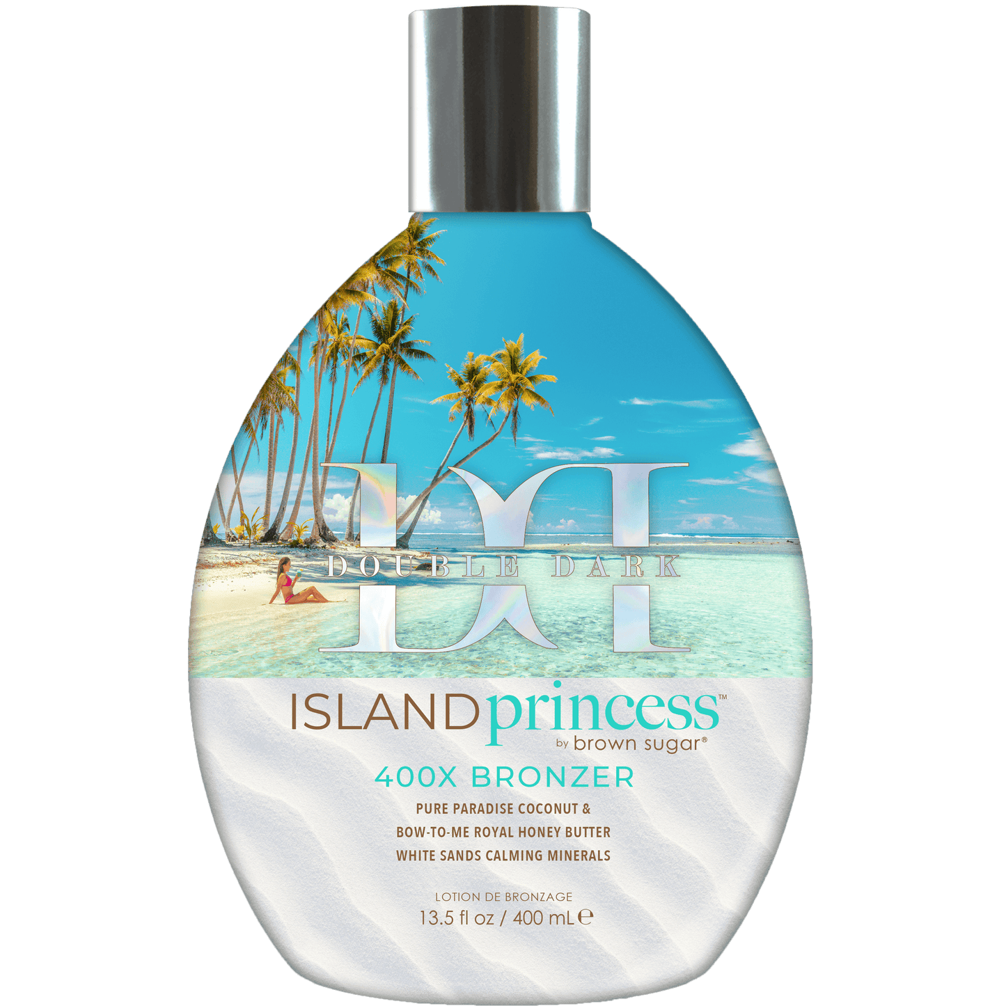 Cream for solarium Tan Inc Double Dark Island Princess 400X Bronzer, with coconut, queen honeybee milk, minerals. Tattoo protection. 400 ml