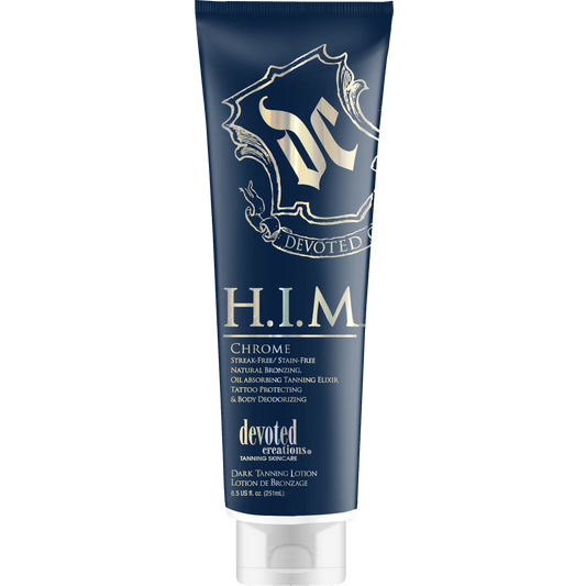 Cream for solarium for men Devoted Creations H.I.M Chrome, Natural Bronzing Lotion, for sensitive skin, 251 ml