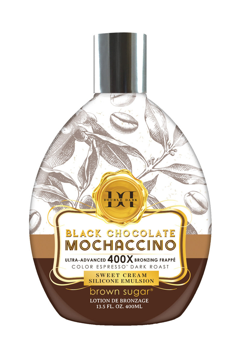 Tanning lotion with bronzer, roasted coffee bean extract, dark caramel and collagen emulsion DOUBLE DARK BLACK CHOCOLATE MOCHACCINO 400X, 400 ml