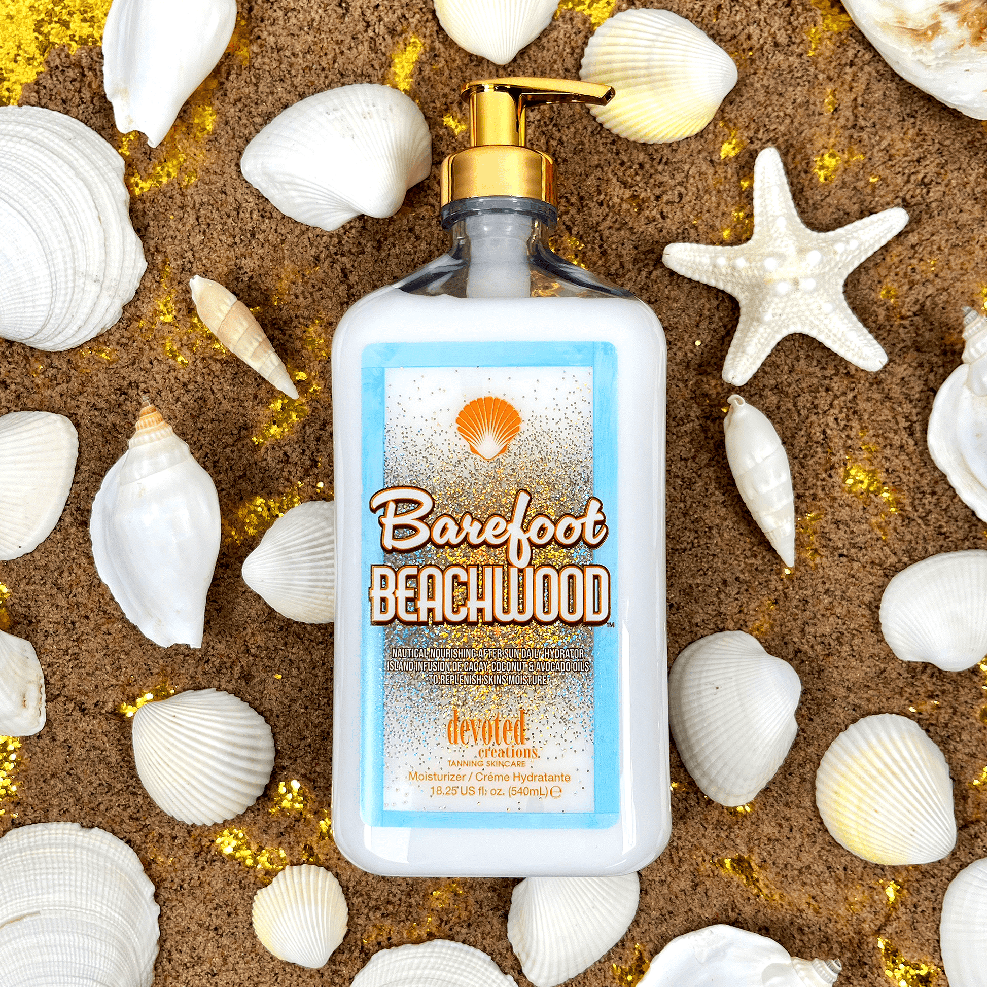Devoted Creations Barefoot Beachwood Nautical Nourishing After Sun Daily Hydrating Lotion, Cacay, Avocado, Coconut, 540 ml