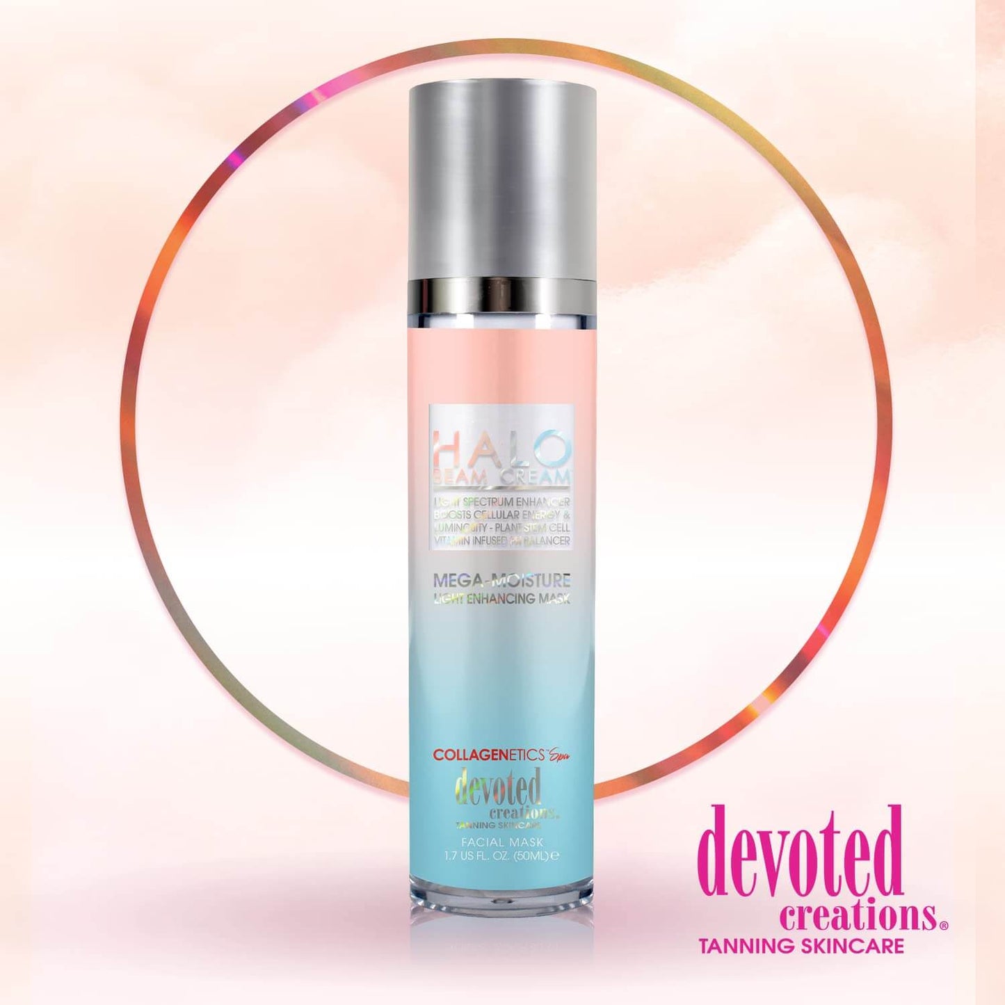 Devoted Creations Halo Beam Cream Mega Moisturiser, Tanning Mask with Collagen, Hyaluron, Multi-use, 50 ml