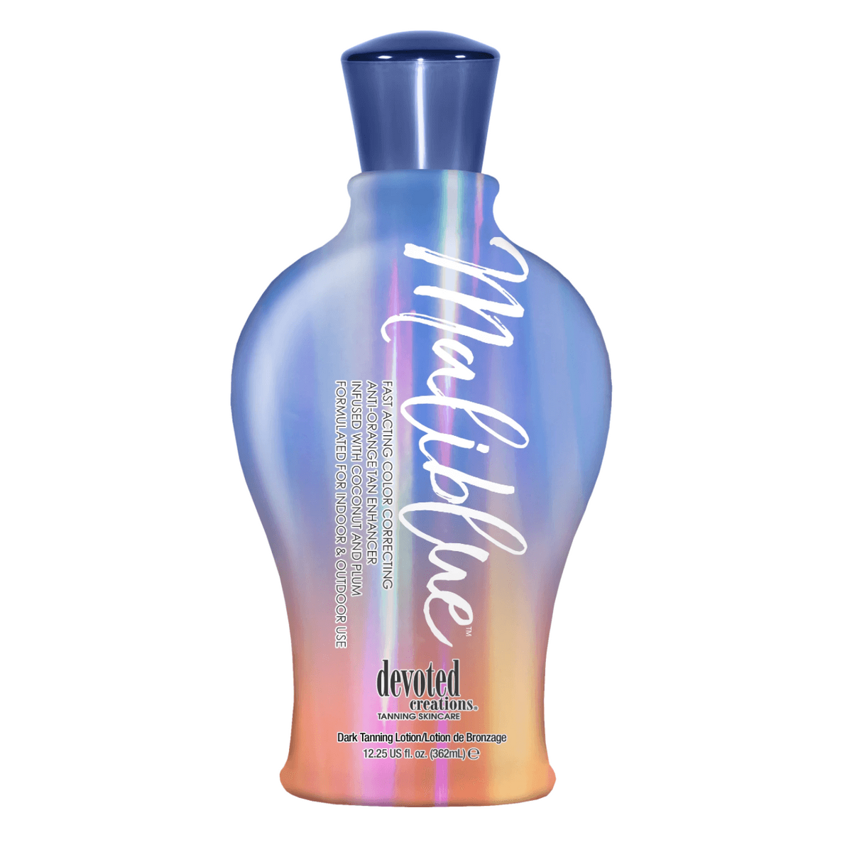 Front view of Devoted Creations Maliblue dark tanning lotion counteracting orange tones