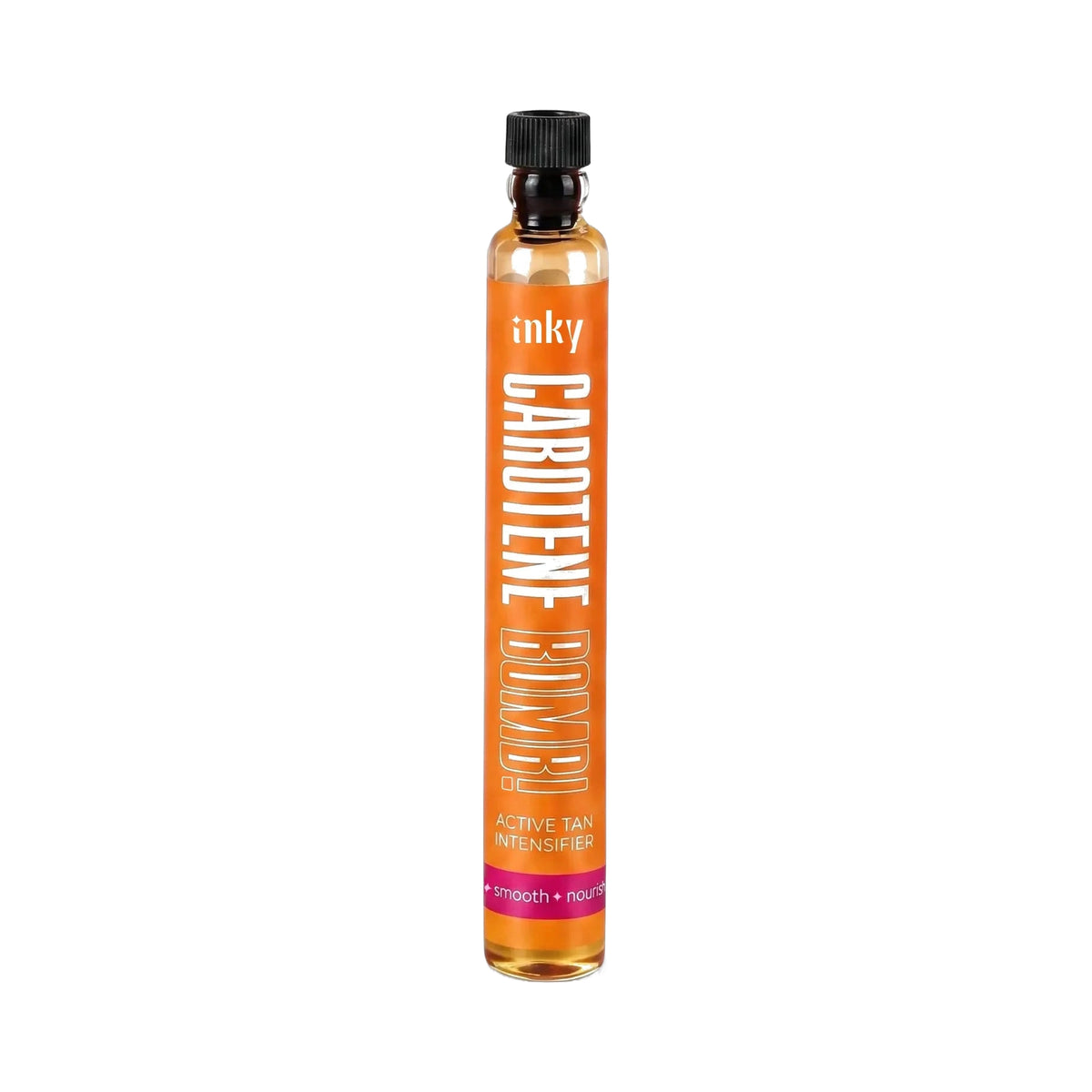 Single Inky Carotene Bomb tan intensifier ampoule with orange label