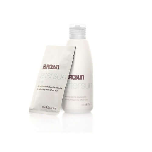 Eurosun After Sun Moisturizing Milk bottle with travel sachet, Italian tan care for dehydrated skin