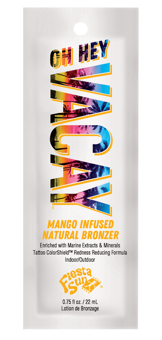 Crème pour solarium Fiesta Sun Oh Hey Vacay, Bronzing Lotion naturelle infusée à la mangue, réduit les rougeurs, 22 ml