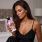 Inky Pink Panther solarium accelerator bottle held by tanned woman