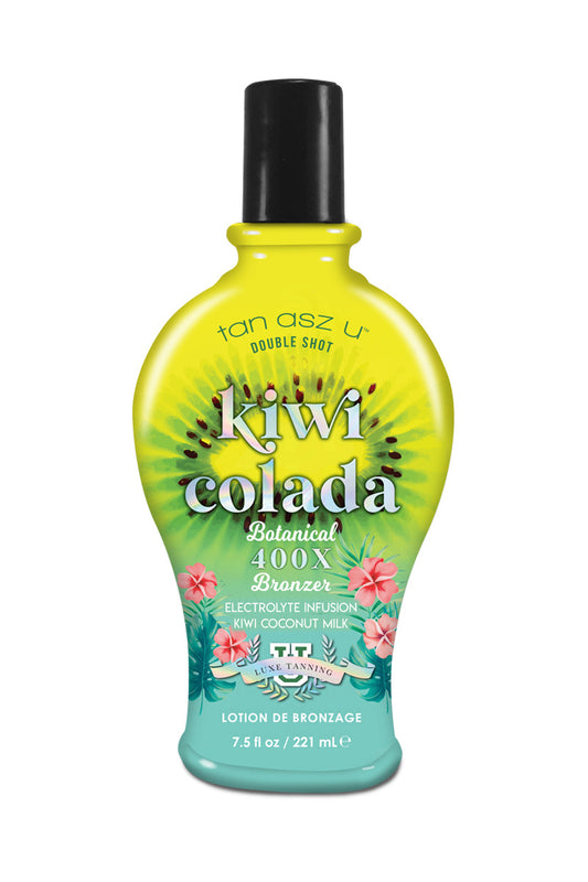 Tan Asz U Double Shot Kiwi Colada Botanical 400X Bronzer for ultra dark tan, abundant moisturizing and anti-aging effect. 221 ml