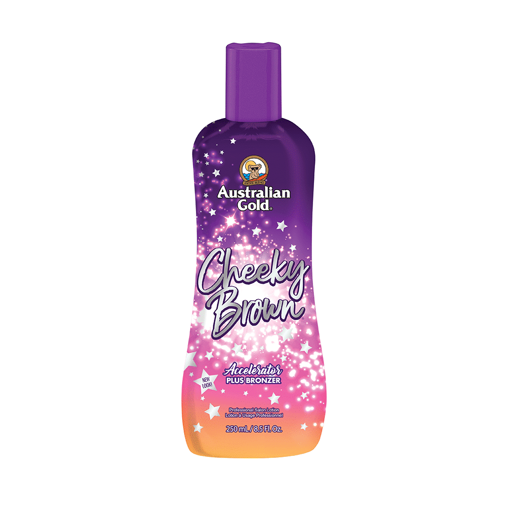 Australian Gold Cheeky Brown solarium lotion with shimmer, 250ml purple bottle
