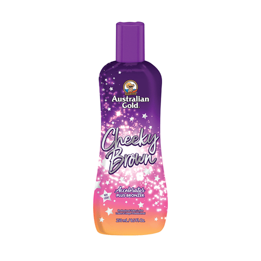 Australian Gold Cheeky Brown solarium lotion with shimmer, 250ml purple bottle