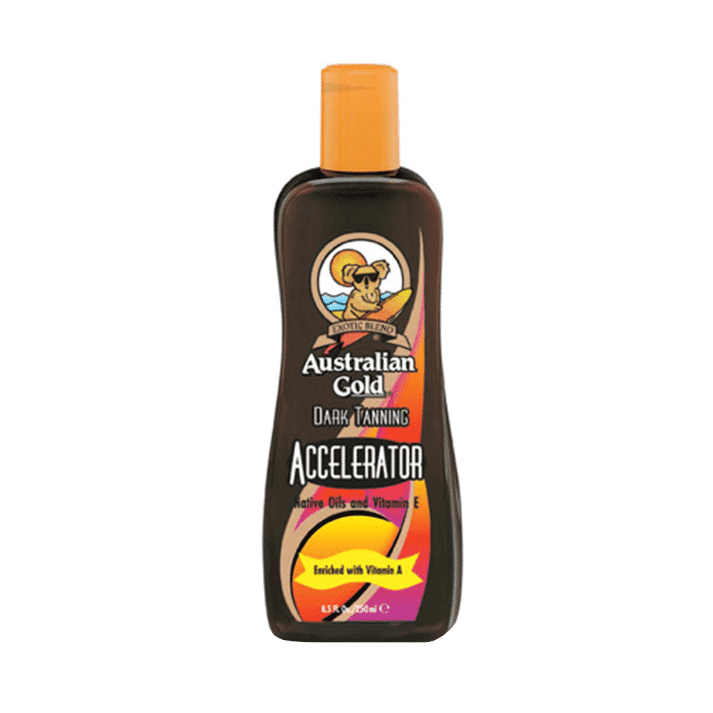 Australian Gold Dark Tanning Accelerator lotion bottle with Vitamins A & E