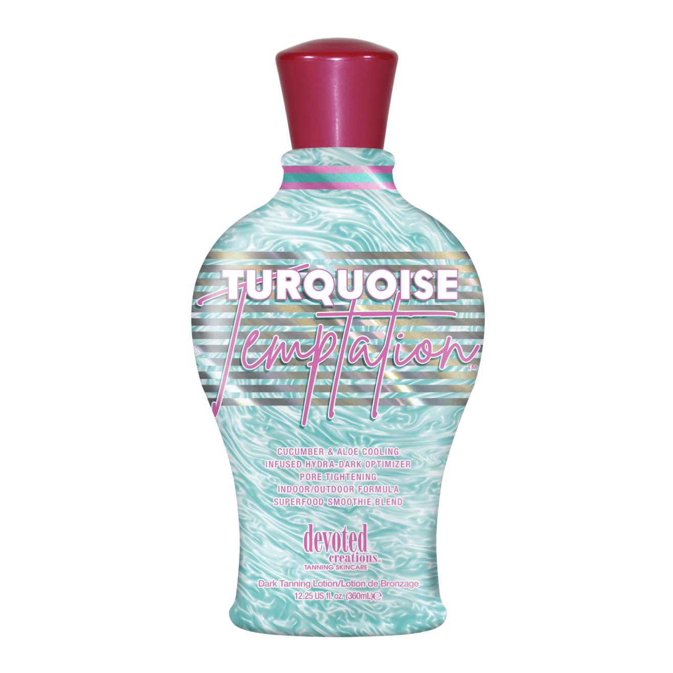 Lotion for solarium Devoted Creations Turquoise Temptation, Hydra Dark Tan Optimizer with cucumber, aloe and cooling effect, 360 ml