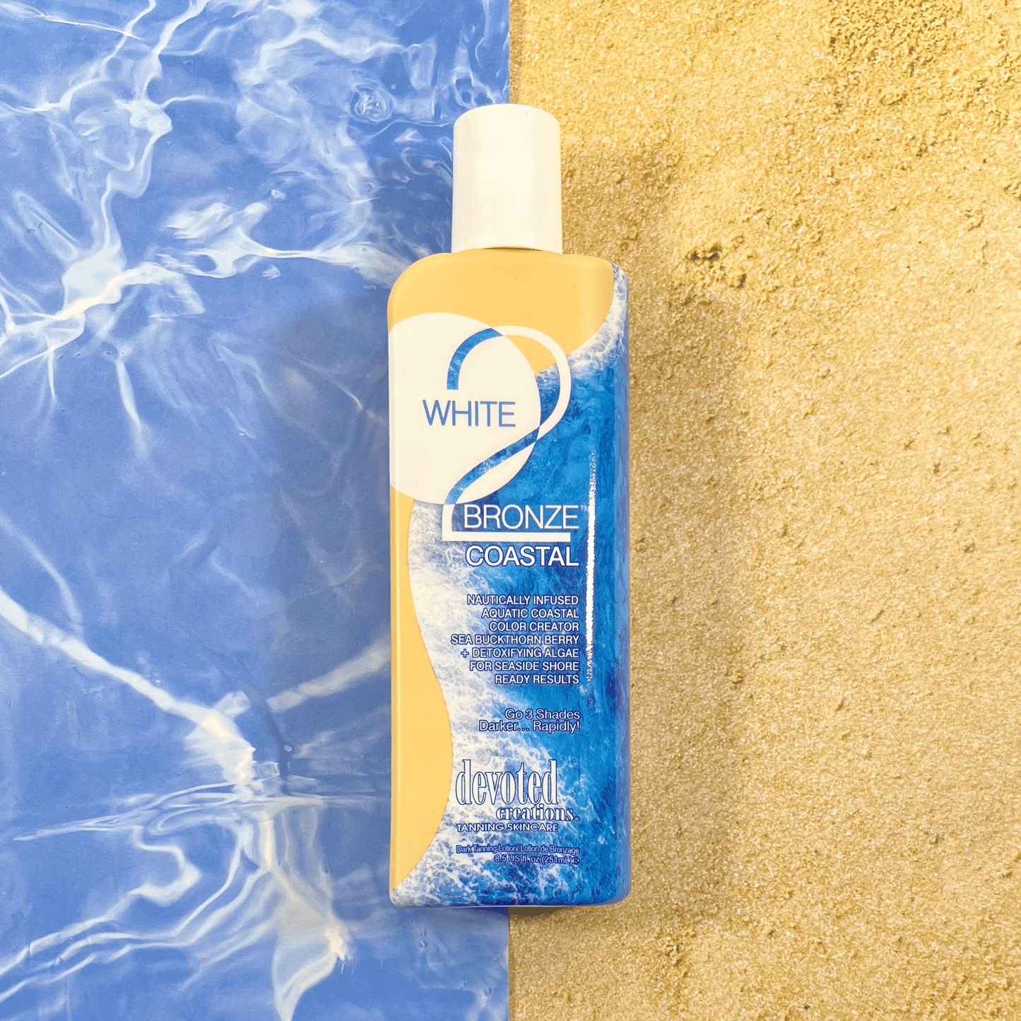 Lotion for solarium Devoted Creations White 2 Bronze Coastal, Aquatic Coastal Color Creator for deep dark tan and smooth skin, 251 ml