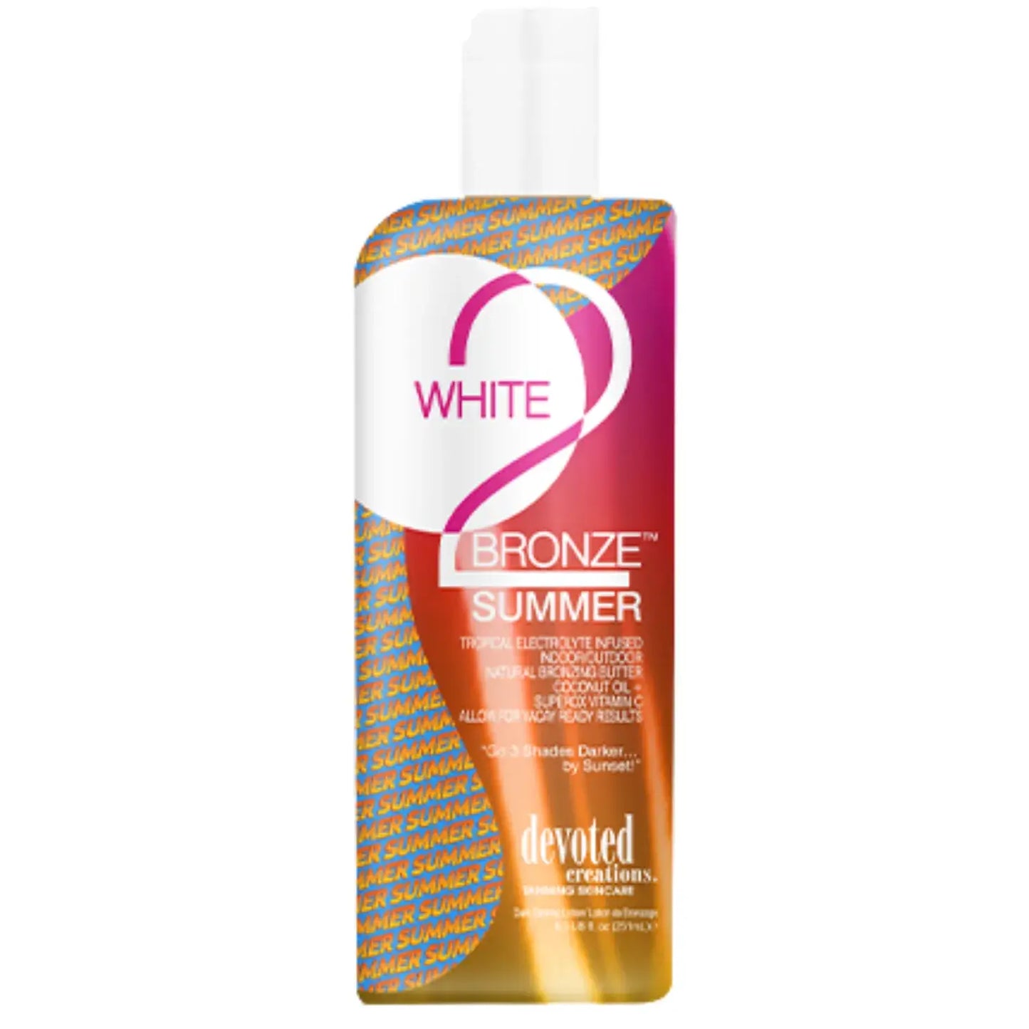 Lotion for solarium Devoted Creations White 2 Bronze Summer, Electrolyte Infused for tropical tan, 251 ml