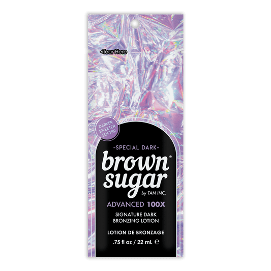 Tan Inc Special Dark Brown Sugar 100X bronzing lotion 22ml with holographic purple packaging