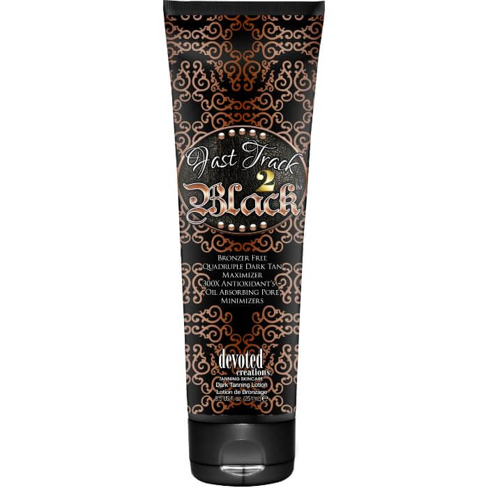Solarium accelerator Devoted Creations Fast Track 2 Black, 300X Quadruple Dark Tan Maximizer with antioxidants, 251 ml