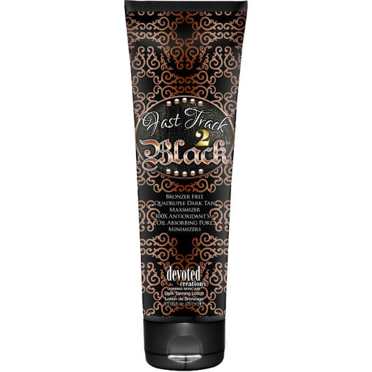 Solarium accelerator Devoted Creations Fast Track 2 Black, 300X Quadruple Dark Tan Maximizer with antioxidants, 251 ml