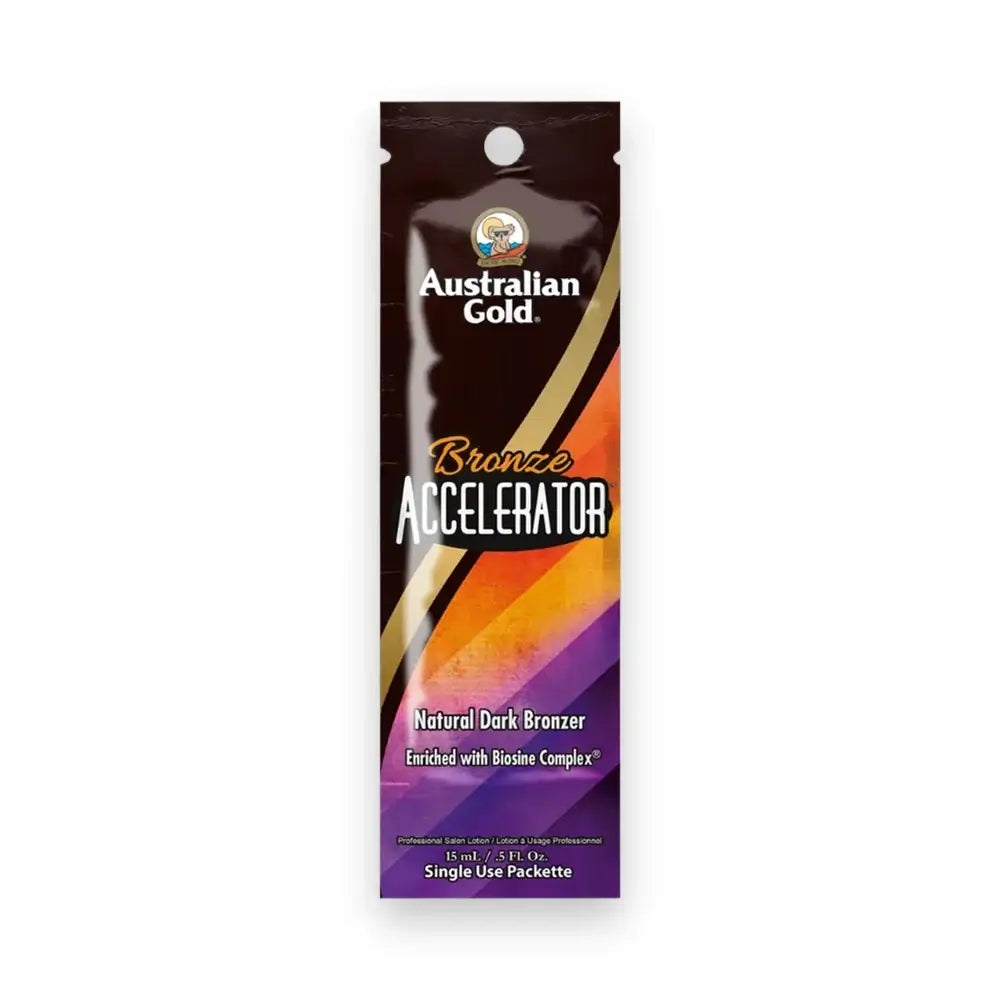 Australian Gold Bronze Accelerator single-use packet with Natural Dark Bronzer and Biosine Complex