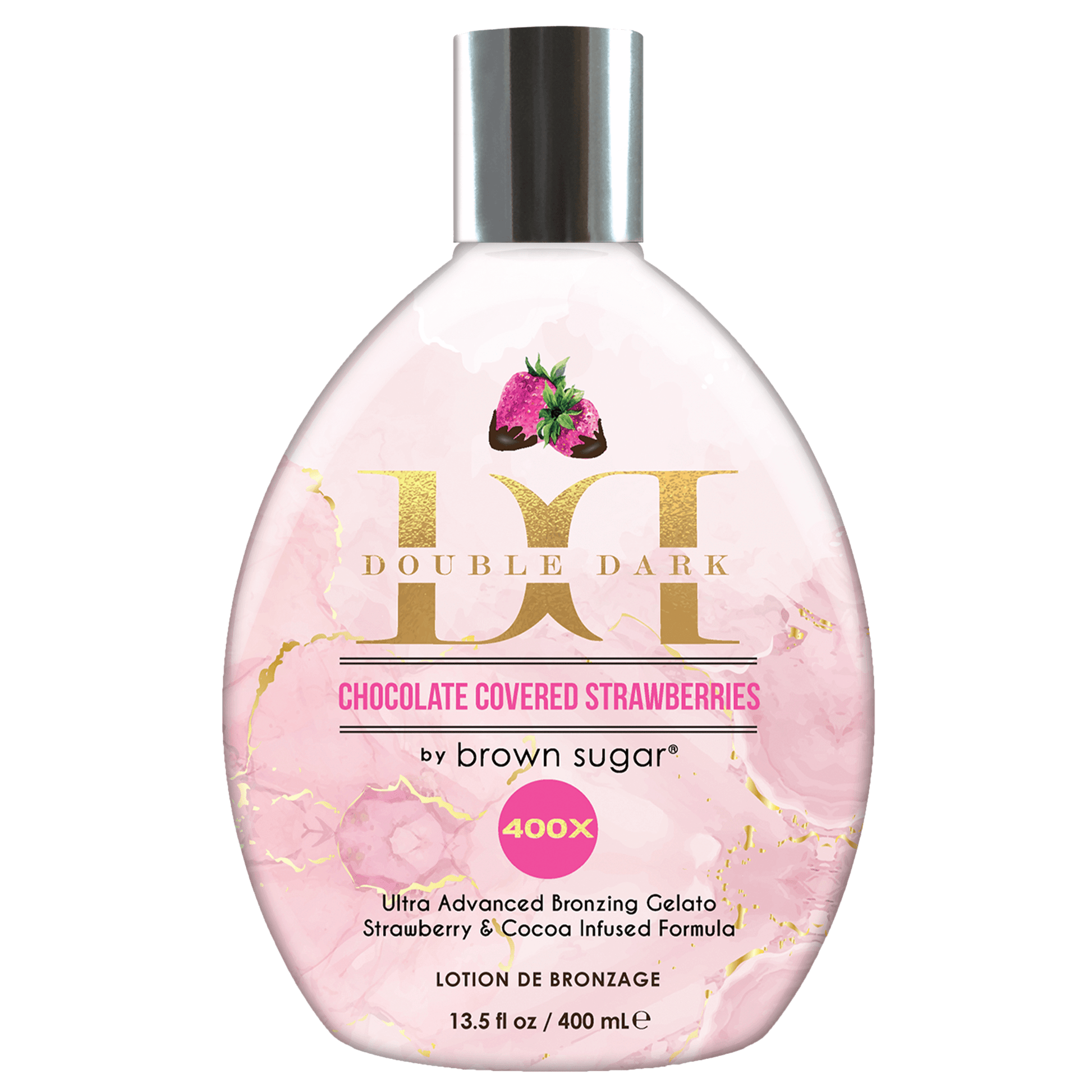 Solarium cream Brown Sugar Double Dark Chocolate Covered Strawberries 400X for instant chocolate tan and firmed skin, 400 ml