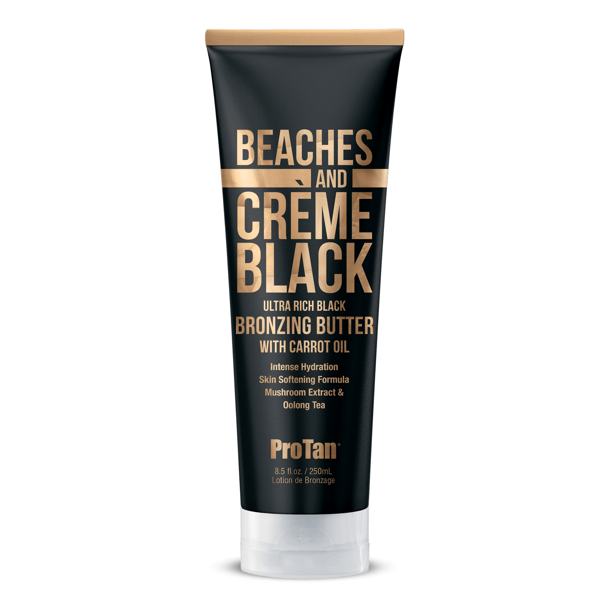 Pro Tan Beaches & Creme Black Bronzing Butter with carrot oil in black squeeze tube