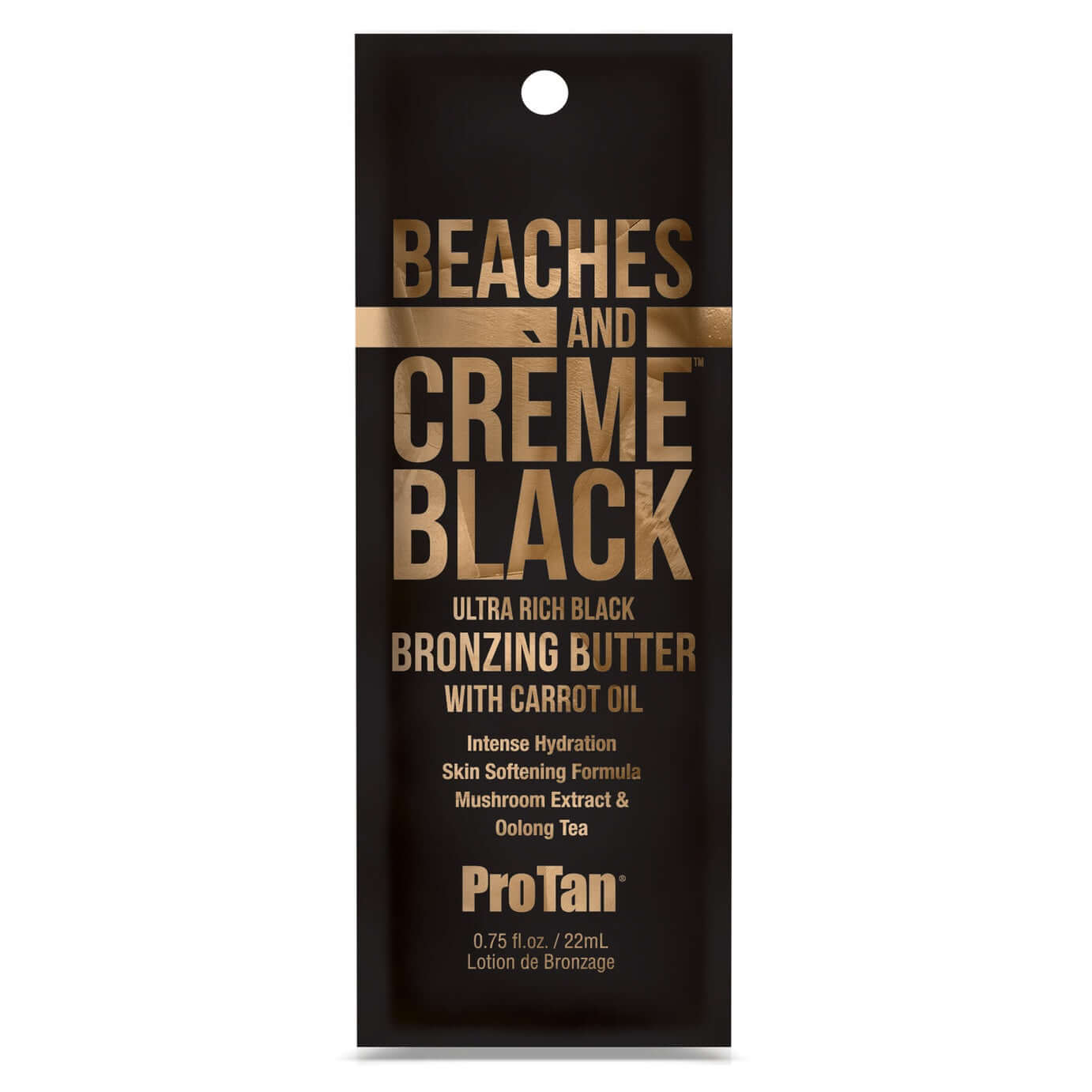 Pro Tan Beaches & Creme Black Bronzer sachet with carrot oil and mushroom extract