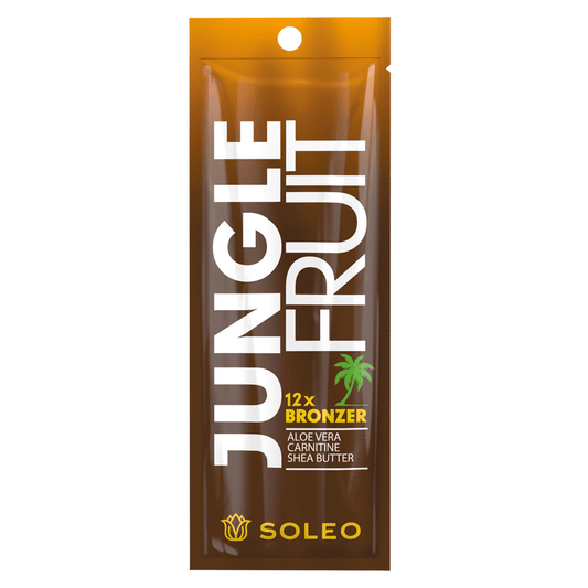 Soleo Jungle Fruit 12X Bronzer cream sachet with Aloe Vera and Shea Butter for tanning