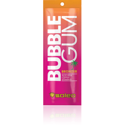 Soleo Bubble Gum Bronzer sachet with aloe vera and vitamin B for solarium tanning