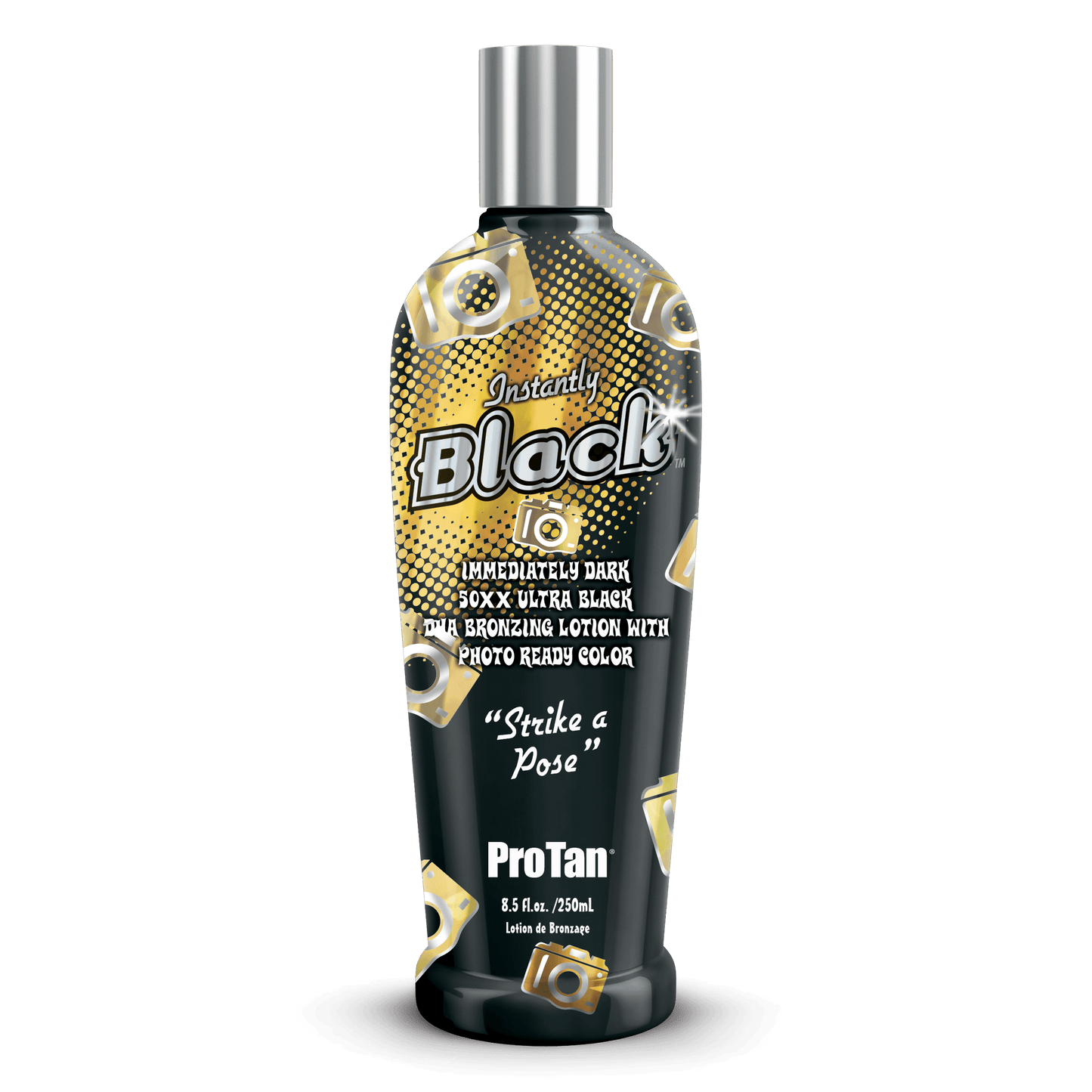 Pro Tan Instantly Black 50XX Ultra Black solarium lotion with DHA bronzers in 250ml bottle