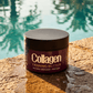 Soleo tanning butter jar on wet stone surface near turquoise pool water