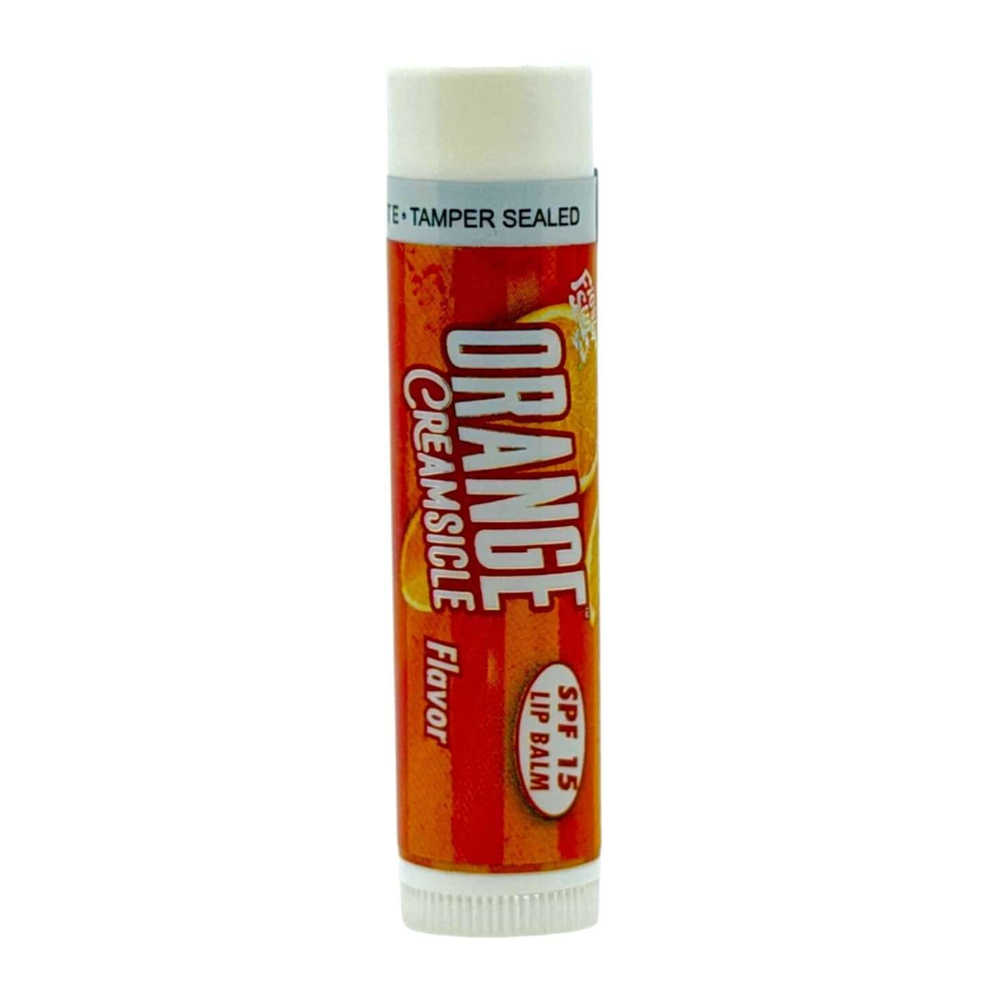 Fiesta Sun Orange Creamsicle SPF 15 lip balm tube with matte finish