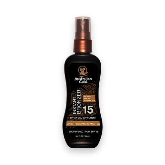 Australian Gold SPF 15 Instant Bronzer spray gel sunscreen, 100ml