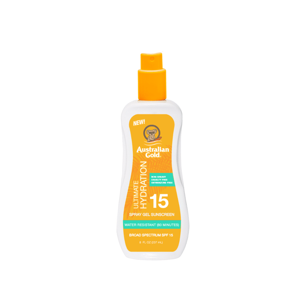 Australian Gold SPF 15 spray gel sunscreen, non-creamy and water-resistant