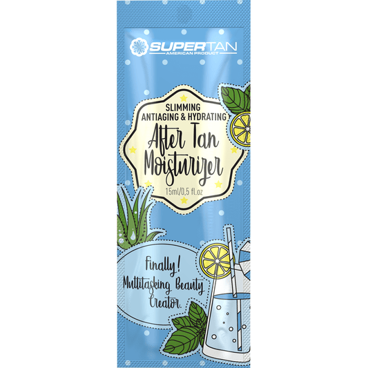 Supertan slimming anti-aging after tan moisturizer sachet with aloe vera and vanilla scent
