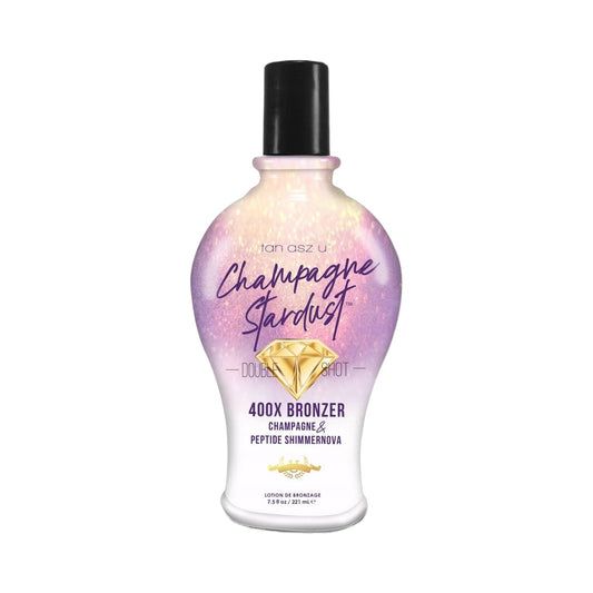 Tan Asz U Champagne Stardust 400X shimmer bronzer lotion in white bottle