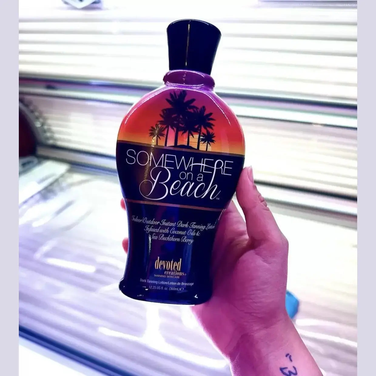 Tan accelerator Devoted Creations Somewhere on a Beach for exotic tan, firmed skin, tattoo protection, 360 ml