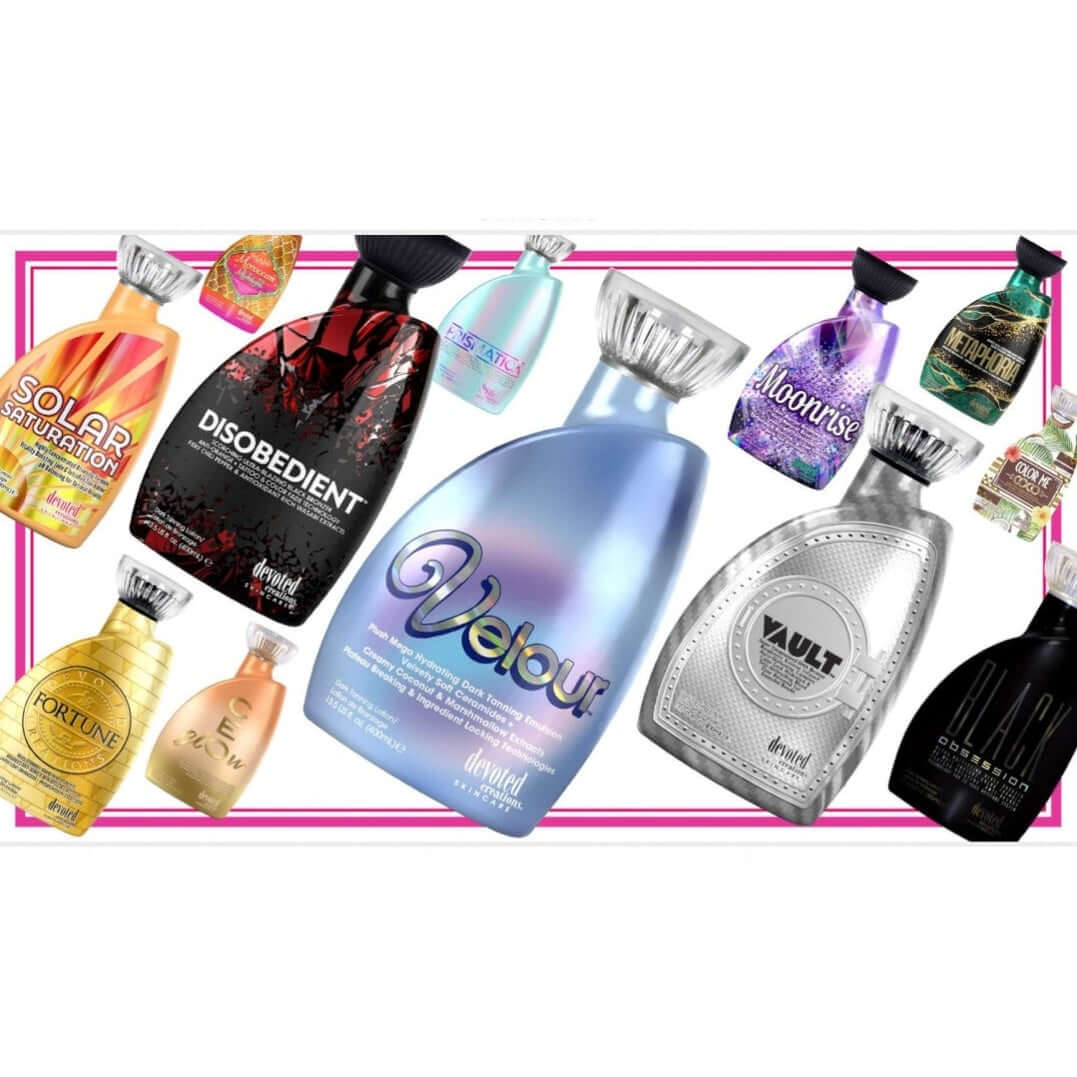 Tan accelerator Devoted Creations Velour, Mega Hydrating Dark Tanning Emulsion for bronze tan and silky skin, 400 ml