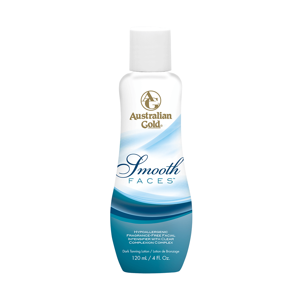 Australian Gold Smooth Faces tan accelerator bottle with gold logo