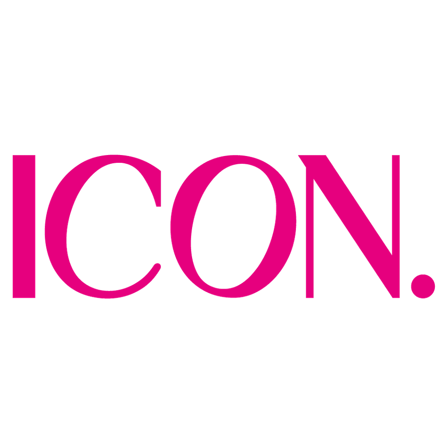 Bold pink ICON logo text design on white background for Soleo face accelerator product line