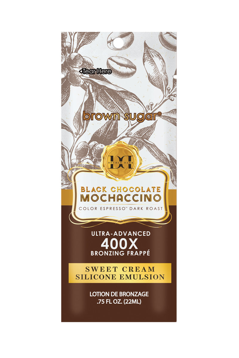 Tanning lotion with bronzer, roasted coffee bean extract, dark caramel and collagen emulsion DOUBLE DARK BLACK CHOCOLATE MOCHACCINO 400X, 22 ml