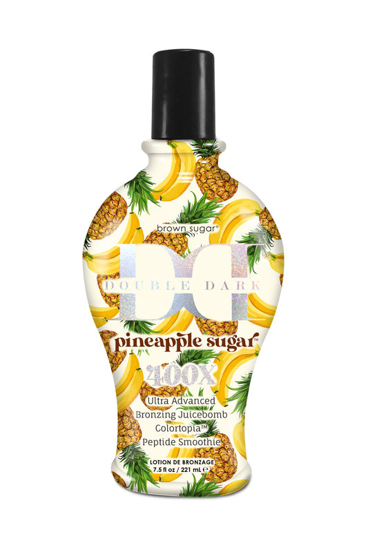 Double Dark Black Chocolate PINEAPPLE SUGAR 400X with ultra dark bronzers and pineapple juice for a rich bronze tan and highly hydrated skin, 221 ml