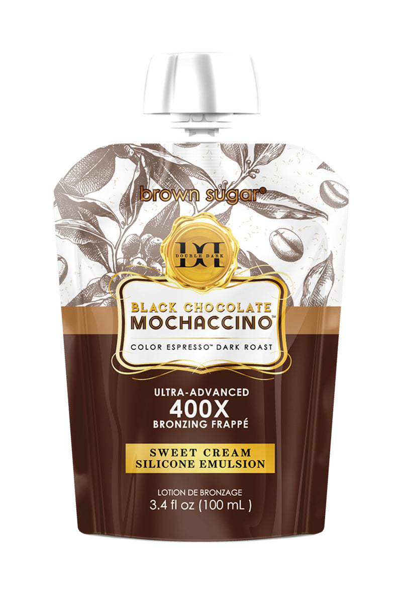 Tanning lotion with bronzer, roasted coffee bean extract, dark caramel and collagen emulsion DOUBLE DARK BLACK CHOCOLATE MOCHACCINO 400X, 400 ml