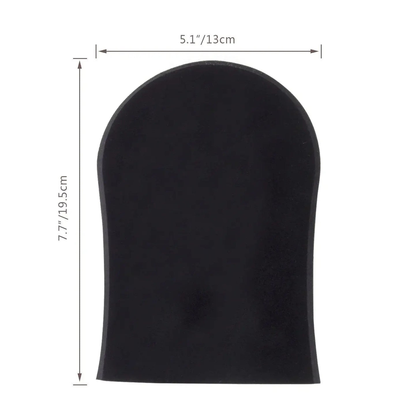 Black matte tanning mitt with 5.1 inch width measurement label
