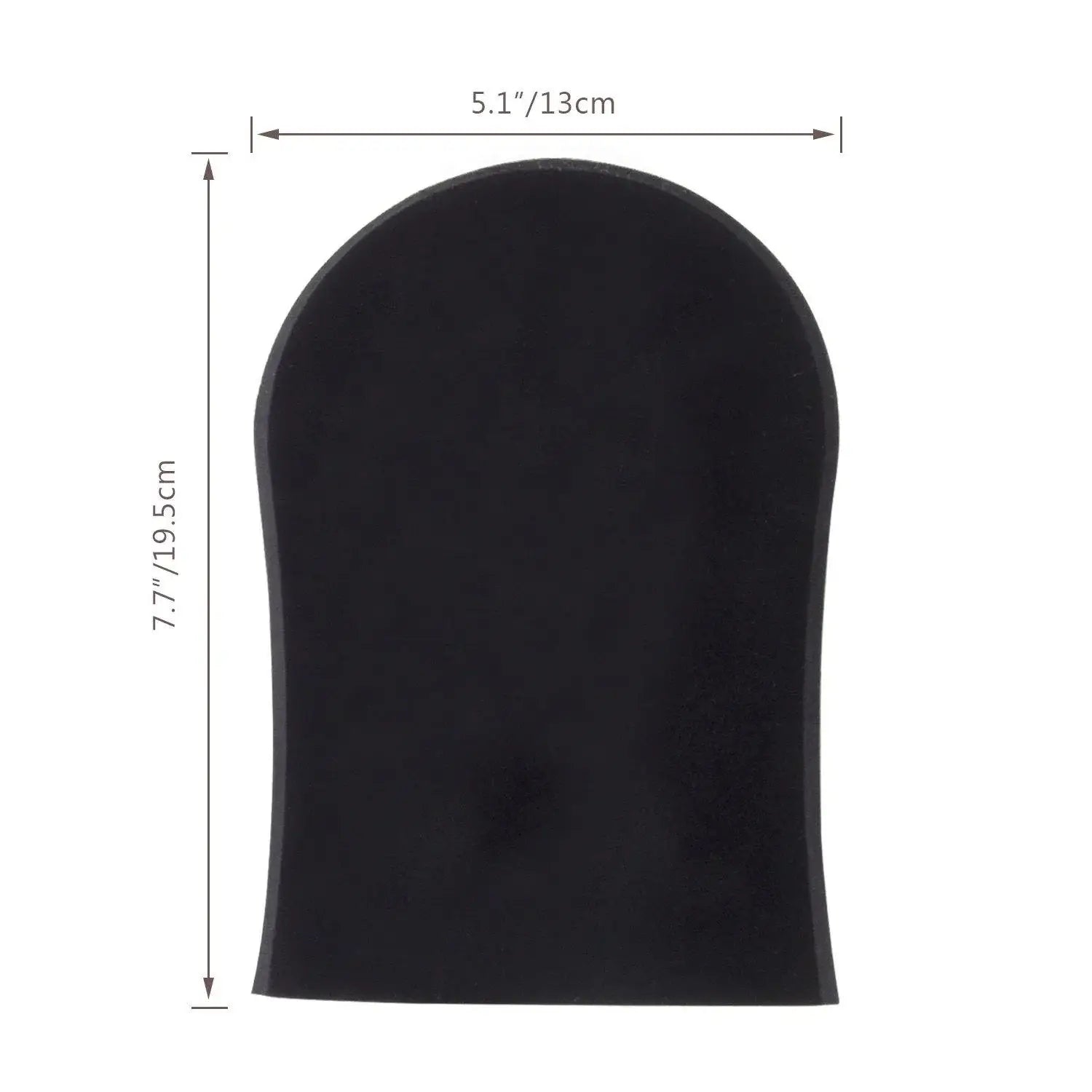 Black matte tanning mitt with 5.1 inch width measurement label